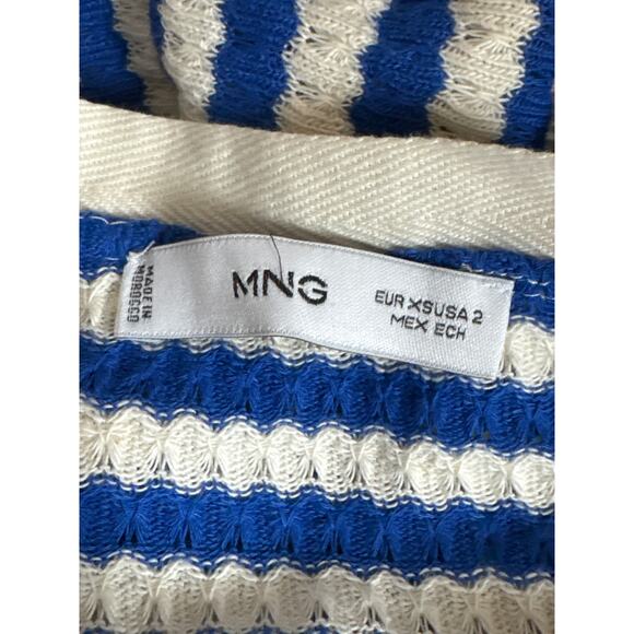 Mango Striped Blue Cream Knit Jersey Midi Dress Womens 2 Nautical Coastal Resort - Picture 8 of 10